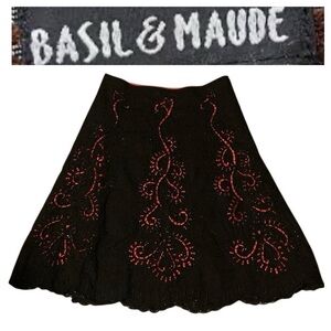 Vintage Basil & Maude Black & Red Embroidered Beaded Skirt
